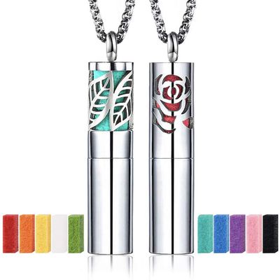 2PCS Essential Oil Diffuser Aromatherapy Rose & Leaf Pendant Necklace with 24 Inch Chain and 20 Felt Pads, Portable Perfume Locket Aromatherapy Jewelry Gift Set