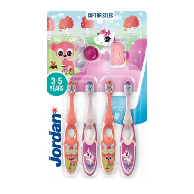 Jordan*  | Step 2 Kids Toothbrush | 3-5 Years, Soft Bristles, BPA Free,4 Pack | Pink