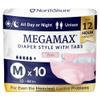 NorthShore MegaMax Adult Overnight Diapers, 12-Hour Tab-Style, Medium, 10 Count Bag, Pink, 32-44 inches, Unisex Incontinence Underwear view 1