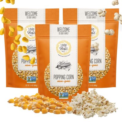 1000 Springs Mill Dry Popcorn Kernels - Non-GMO, Healthy Snack for Microwave or Stovetop - Bulk Organic Popcorn Kernels with Resealable Bag - Enjoy Fresh, Crisp, & Delicious Popcorn - 24oz (Pack of 3)