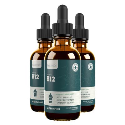 Active B-12 Liquid B12 Supplement, Supports Energy and a Healthy Nervous System - Convenient Liquid Dropper Absorbs Fast & Tastes Great - 3Pack