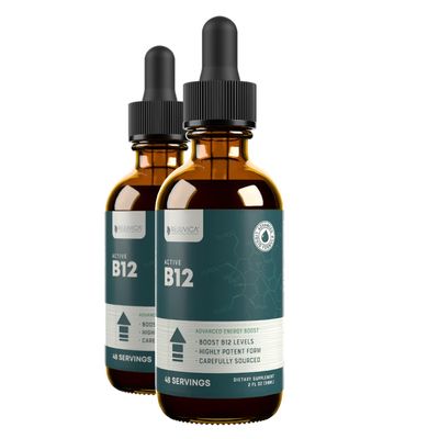 Active B-12 Liquid B12 Supplement, Supports Energy and a Healthy Nervous System - Convenient Liquid Dropper Absorbs Fast & Tastes Great - 2Pack
