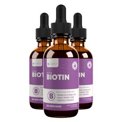 Active Biotin for Healthy Hair, Skin, and Nails | Convenient Liquid Dropper Absorbs Fast & Tastes Great | 3-Pack
