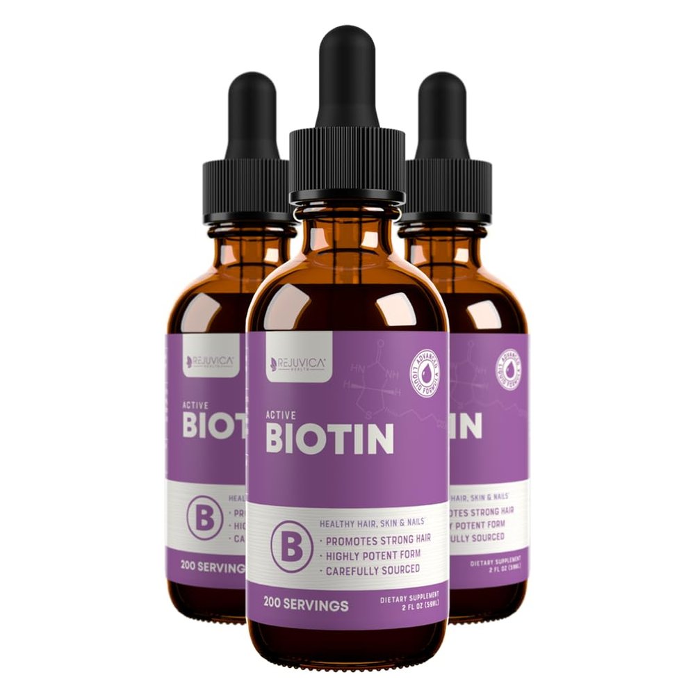 Active Biotin for Healthy Hair, Skin, and Nails | Convenient Liquid Dropper Absorbs Fast & Tastes Great | 3-Pack