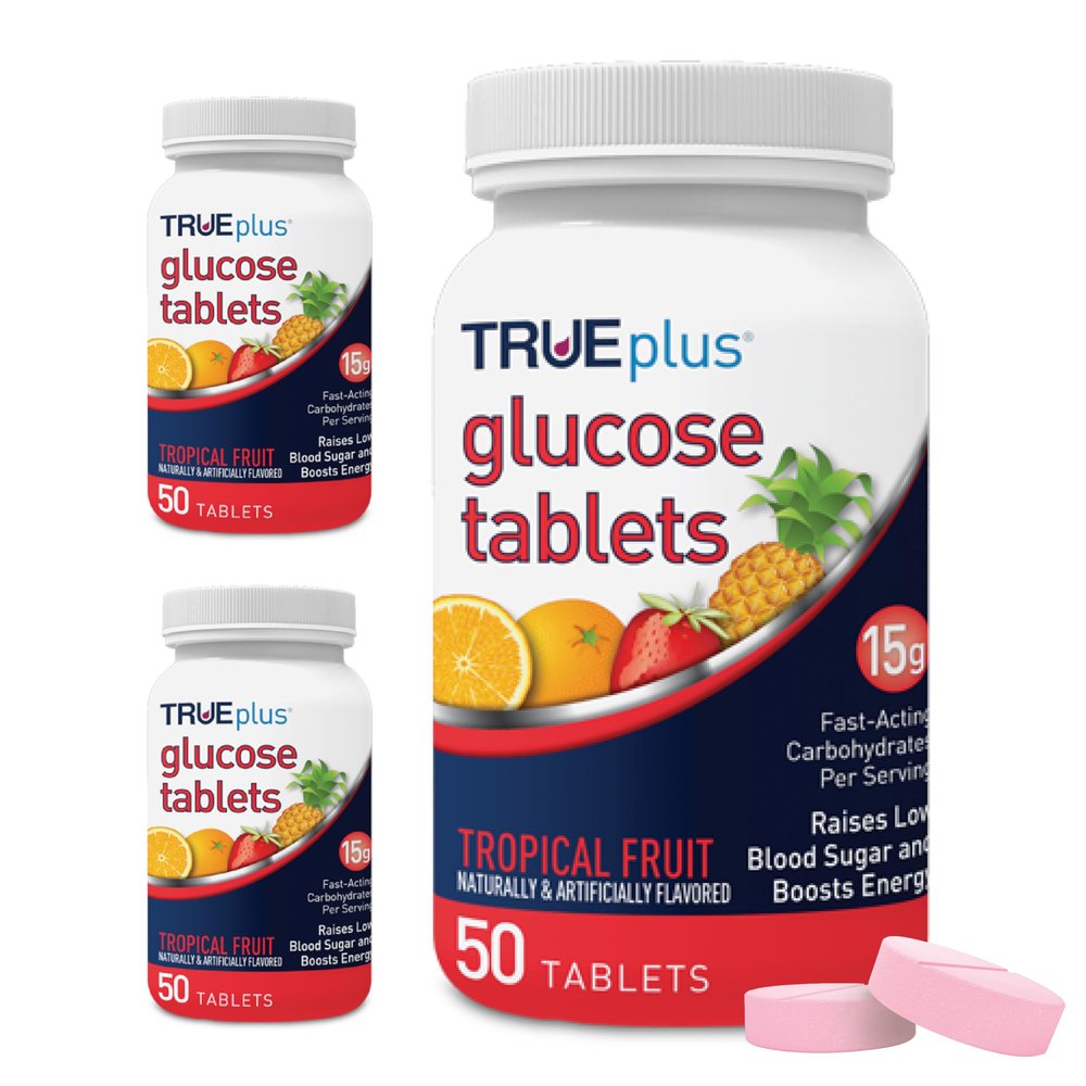 TRUEplus Glucose Tablets, Tropical Fruit Flavor - 50ct Bottle (3)