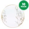 [10'' Plates 10 Count] White Plastic Floral Design Party Dinner Plates With Gold Rim Premium heavyweight Elegant Disposable Tableware Dishes view 2