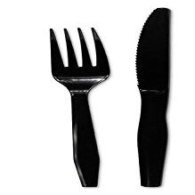 Individually Wrapped Black Heavy Weight Plastic Fork(100) + Knife(100) Set