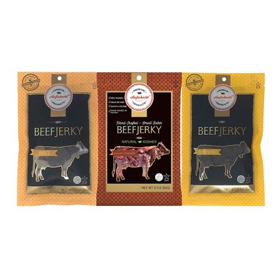 Aufschnitt Grass Fed Beef Jerky - Low Sodium, Certified Kosher - Made in USA - Keto Friendly - 3 Pack, Sweet Variety