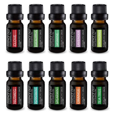 Pure Daily Care Aromatherapy Top 10 Essential Oil Set Therapeutic Grade Single Ingredient Oils Uplift Mind, Body and Spirit 10 x 10 Ml Bottles No Fillers & No Additives