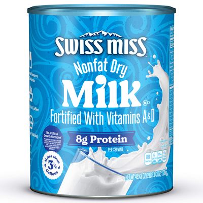 Swiss Miss Shelf Stable Nonfat Dry Powdered Milk, Hot Cocoa Bar Supplies, 45.43 oz. Canister  Fortified with Vitamins A and D, Excellent Source of Calcium