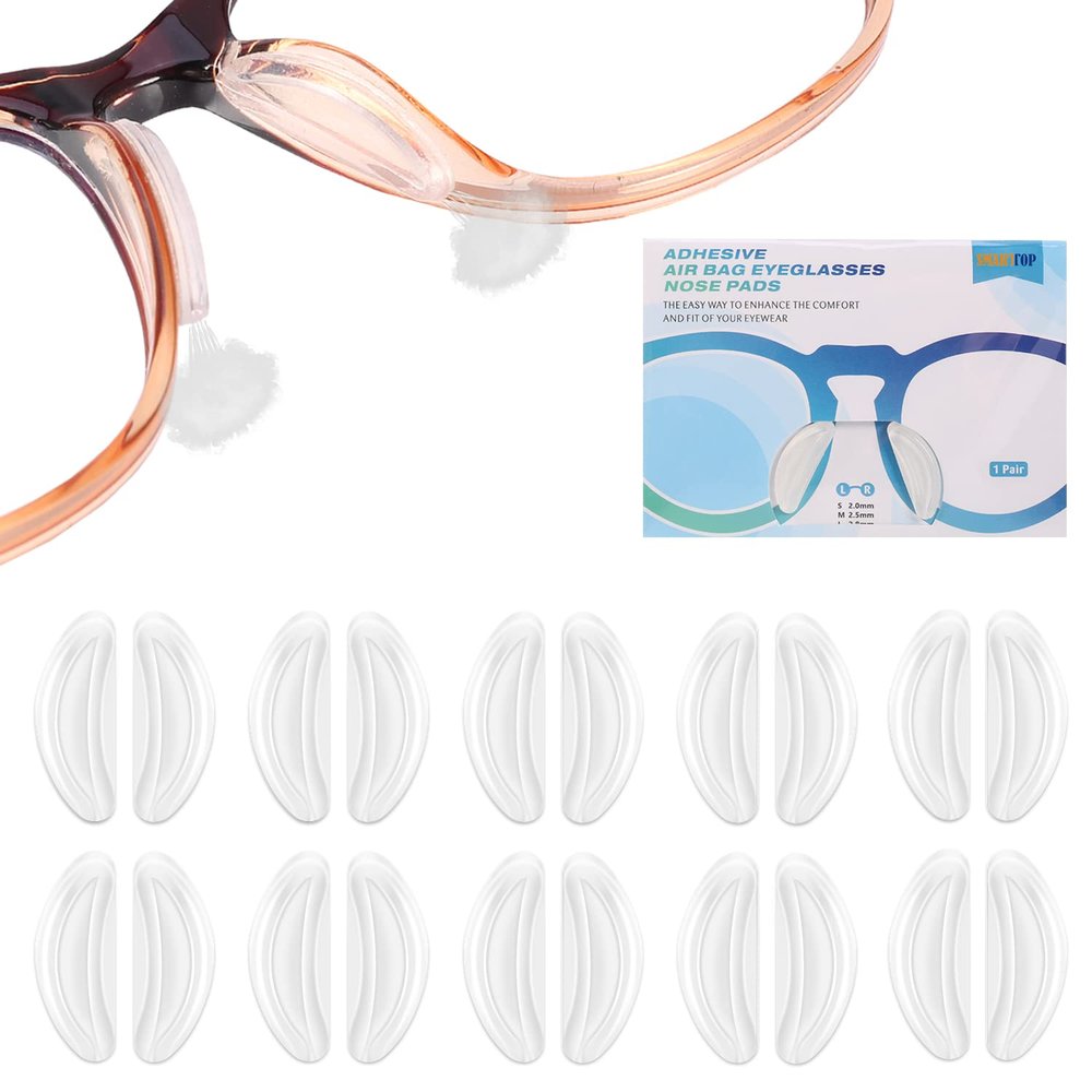 SMARTTOP 2.8mm Eyeglasses Air Bag Stick on Silicone Nose Pads-Upgrade 10Pairs Eyeglasses Nose Pads for Plastic Frame-for Sunglasses Anti-Slip-Glasses Repair Kits for Man and Women-10PAIRS Crystal