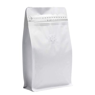 100 Pieces 16 Ounce White Kraft Paper Coffee Bags, Stand Up Coffee Pouches with One Way Degassing Valve and Reusable Side Zipper (Pull Tab to Open) Flat Bottom - Stand Up Well (16oz, 1lb, 454gram)