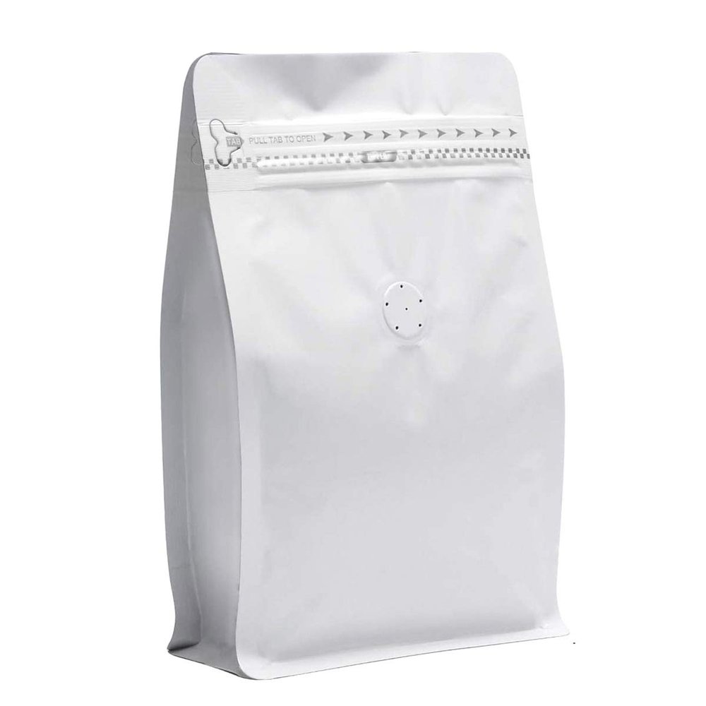 100 Pieces 4 Ounce White Kraft Paper Coffee Bags, Stand Up Coffee Pouches with One Way Degassing Valve and Reusable Side Zipper (Pull Tab to Open) Flat Bottom - Stand Up Well (4oz, 0.25lb, 100gram)