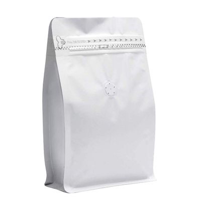 100 Pieces 12 Ounce White Kraft Paper Coffee Bags, Stand Up Coffee Pouches with One Way Degassing Valve and Reusable Side Zipper (Pull Tab to Open) Flat Bottom - - Stand Up Well (12oz, 340gram)