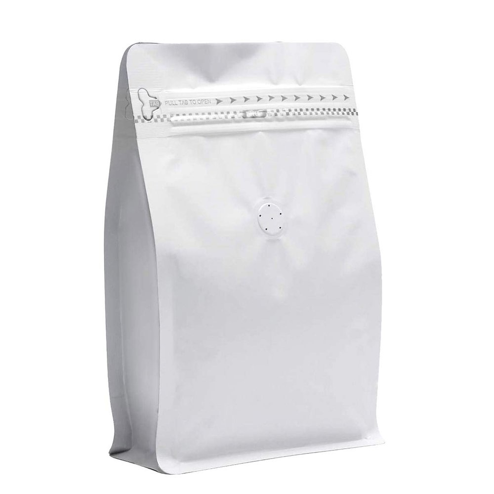 100 Pieces 12 Ounce White Kraft Paper Coffee Bags, Stand Up Coffee Pouches with One Way Degassing Valve and Reusable Side Zipper (Pull Tab to Open) Flat Bottom - - Stand Up Well (12oz, 340gram)