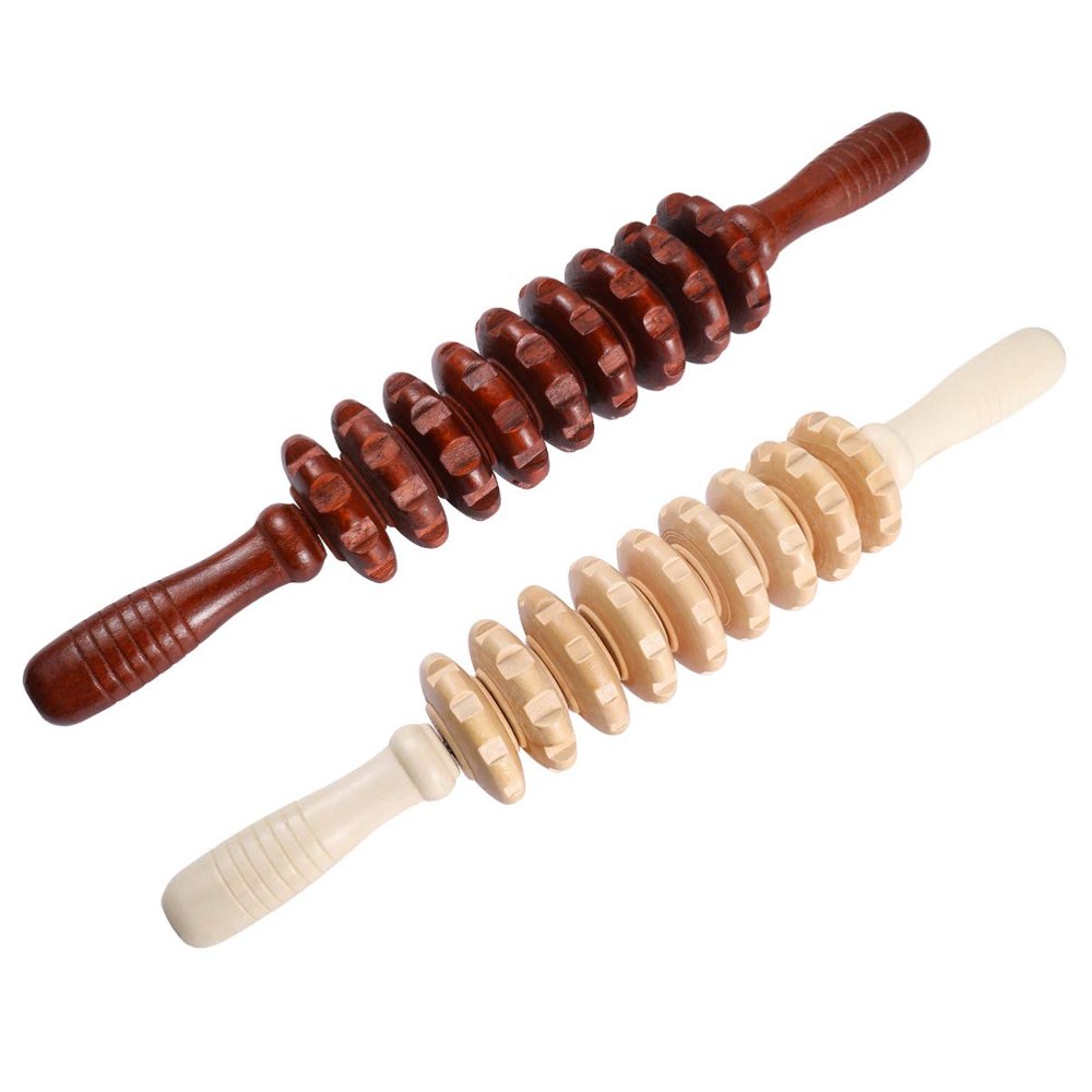 2Pcs Wood Massager Roller Handheld Massage Trigger Point Manual Muscle Stick Massager