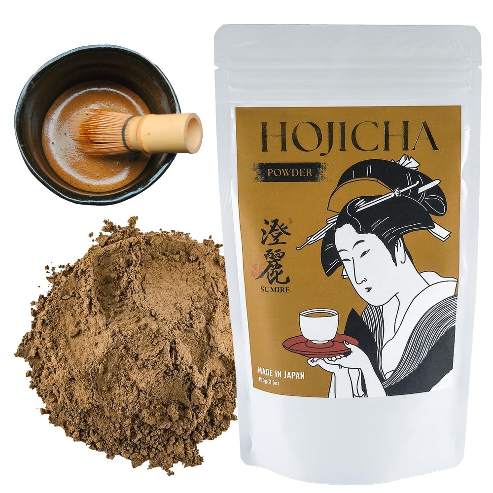 SUMIRE Premium Hojicha Powder for Lattes - Authentic Roasted Green Tea from Kagoshima, Japan - Low Caffeine & No Sugar Added - Fine Texture for Baking, Smoothies & Tea (3.5oz/100g)