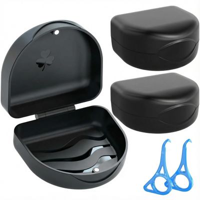 2PCS Retainer Case Denture Case: BVN Orthodontic Dental Case, Slim Braces Case, Mouth Guard Case, Denture Box, Teeth Aligner Case, Night Guard Case Container Storage Holder Black