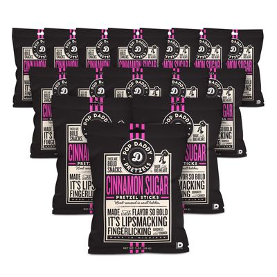 Pop Daddy Flavored Pretzels Sticks, Cinnamon Sugar Flavor, 3oz Healthy Gourmet Pretzels Snacks, 15 Pack
