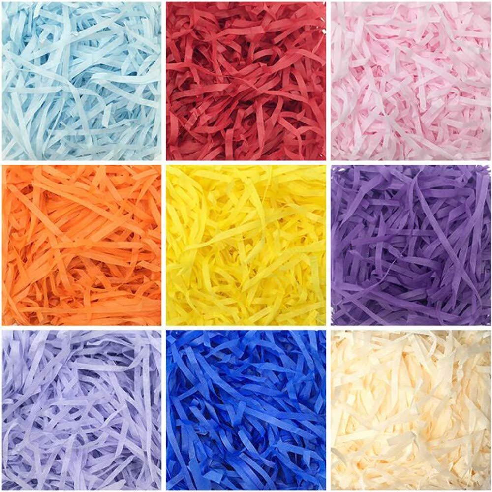 100G Raffia Paper Shreds & Strands,5Pack Colorful Shred Paper Raffia Tissue Paper Grass Stuffers,Shredded Crinkle Confetti for Holiday DIY Gift Wrapping & Basket Filling