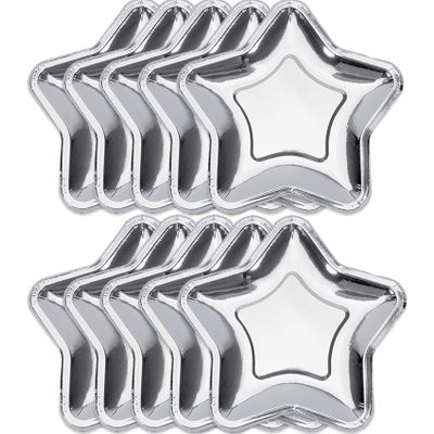 10 Pcs Star Silver Paper Plates, 7 Inch Pentagram Disposable Paper Plates Dinnerware for Christmas Halloween Dinner Wedding Birthday Picnic Appetizers Fruit Dessert Decorations Tableware Supplies