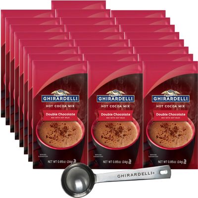 Ghirardelli Double Chocolate Hot Cocoa Mix, 0.85 oz Packets (Pack of 25) with Cocoa Scoop