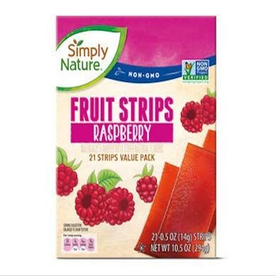 Simply Nature NON-GMO Fruit Strips Raspberry 21 Strips Value Pack OF 4