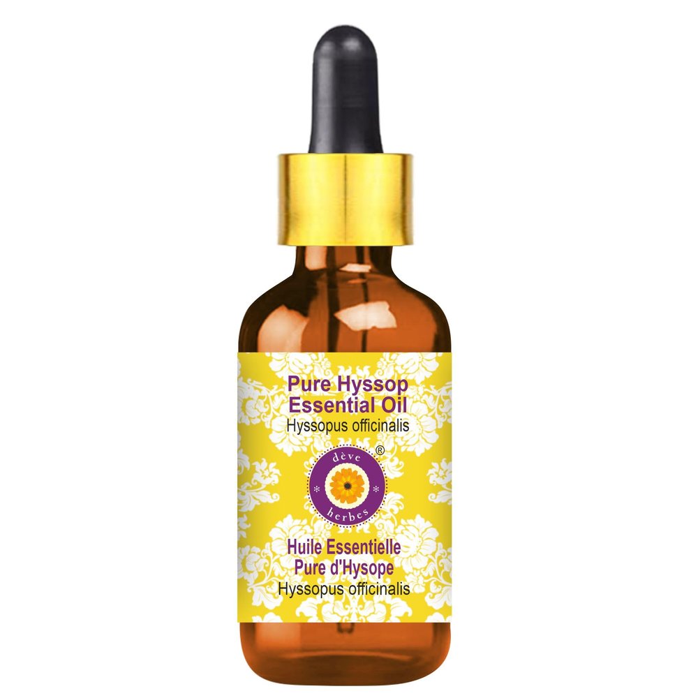 Deve Herbes Pure Hyssop Essential Oil (Hyssopus officinalis) with Glass Dropper Steam Distilled 100ml (3.38 oz)