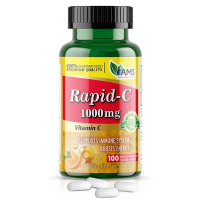 America Medic & Science Rapid-C 1000mg Vitamin C Supplement (1 Pack of 100 Tablets) Energy Booster, Daily Immune System Support, Antioxidant | Vegan, Non-GMO Coated Ascorbic Acid for Adult Men & Women