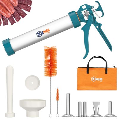 XINQIAO Beef Jerky Gun Sausage Stufffer for Ground Meat, Large Aluminum Jerky Cannon Comes with a Bag, 4 Nozzles, 2 Brushes, 1 Funnel, 1 Pestle