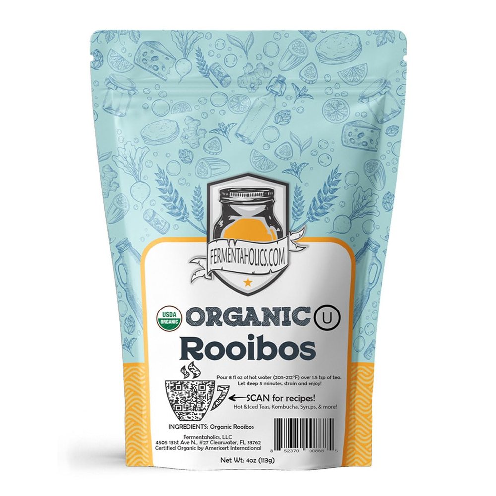 Fermentaholics Rooibos Tea 4 oz USDA Certified Organic Loose Leaf Naturally Caffeine-Free Great for Kombucha Brewing, Hot or iced tea