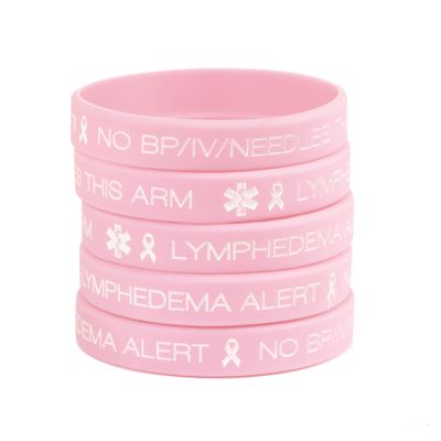 LinnaLove Medical Alert ID Bracelet Silicone ID Wristbands for women Pink Ribbon Breast Cancer Awareness Lymphedema Alert no bp/iv/Needles Bracelet-5 Pack