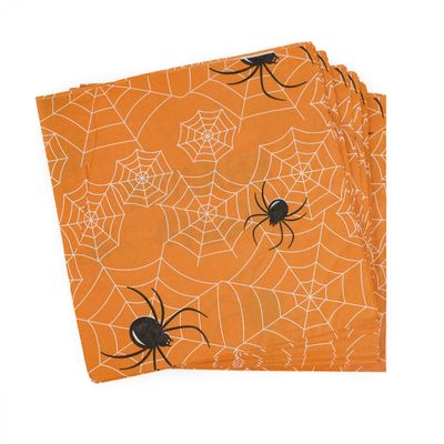 60 count Orange Spider Paper Napkins - Disposable Dinner Napkins for Halloween Get-together, DIY Parties, Unfolded 13x13 inches, 2-Ply