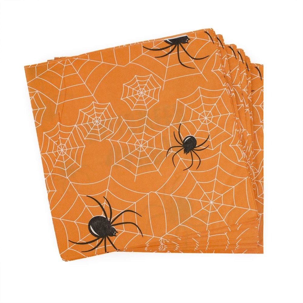 60 count Orange Spider Paper Napkins - Disposable Dinner Napkins for Halloween Get-together, DIY Parties, Unfolded 13x13 inches, 2-Ply