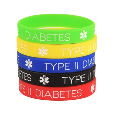 linnalove Type 2 Diabetes Medical Alert ID Bracelet Silicone ID Wristbands 5 Pack