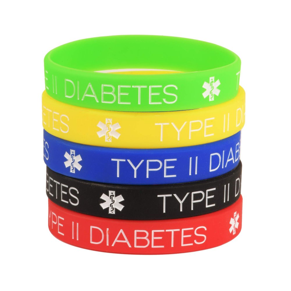 linnalove Type 2 Diabetes Medical Alert ID Bracelet Silicone ID Wristbands 5 Pack