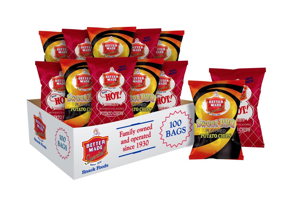 Better Made Special Red HOT BBQ (50) & Sweet Heat BBQ (50) Potato Chip Variety Pack 1oz Each - 100 BAGS!
