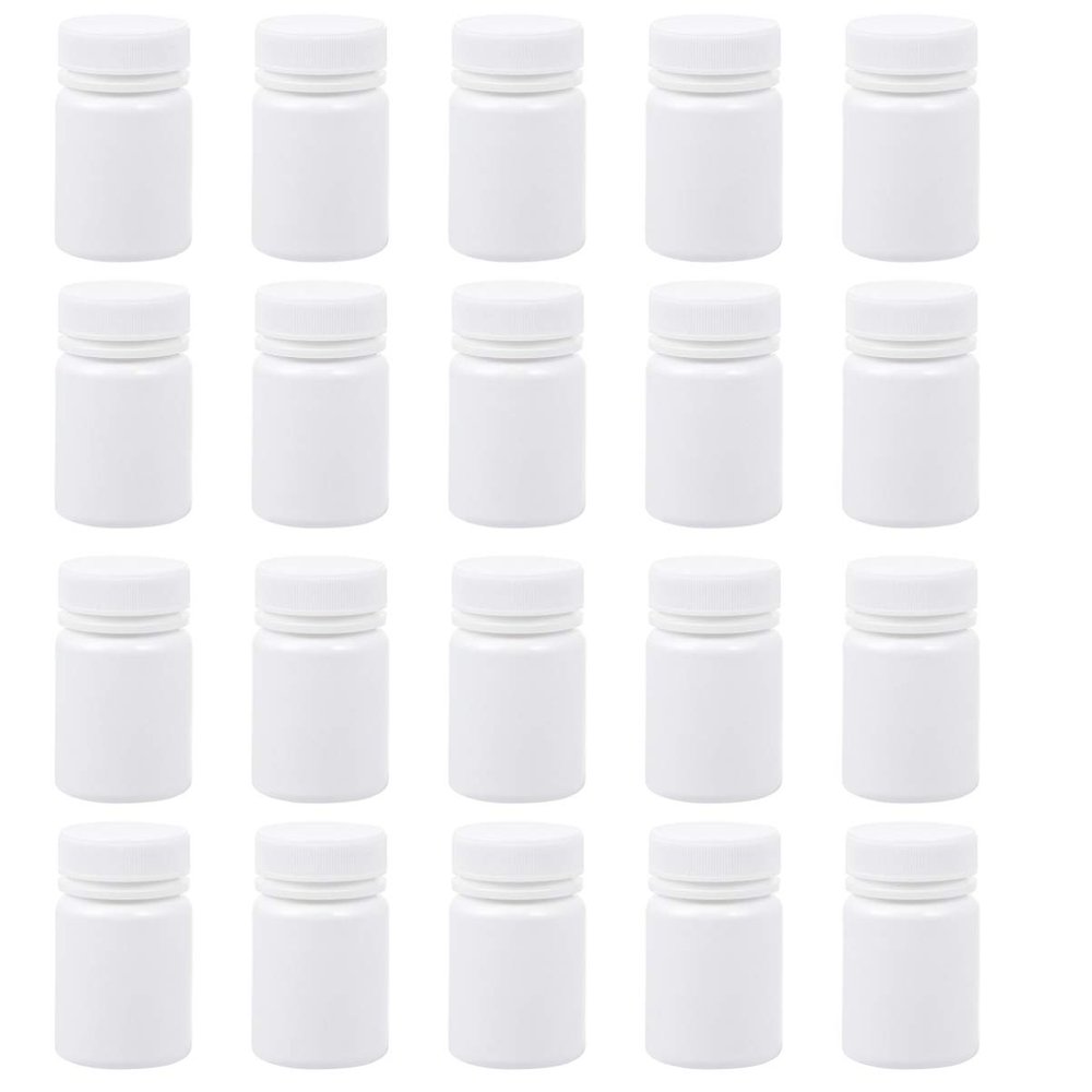 20 Pcs Empty Pill Bottles, 50ml Small White Plastic Medicine Containers with Lids, Portable Travel Pill Holder for Medication, Vitamins & Crafts