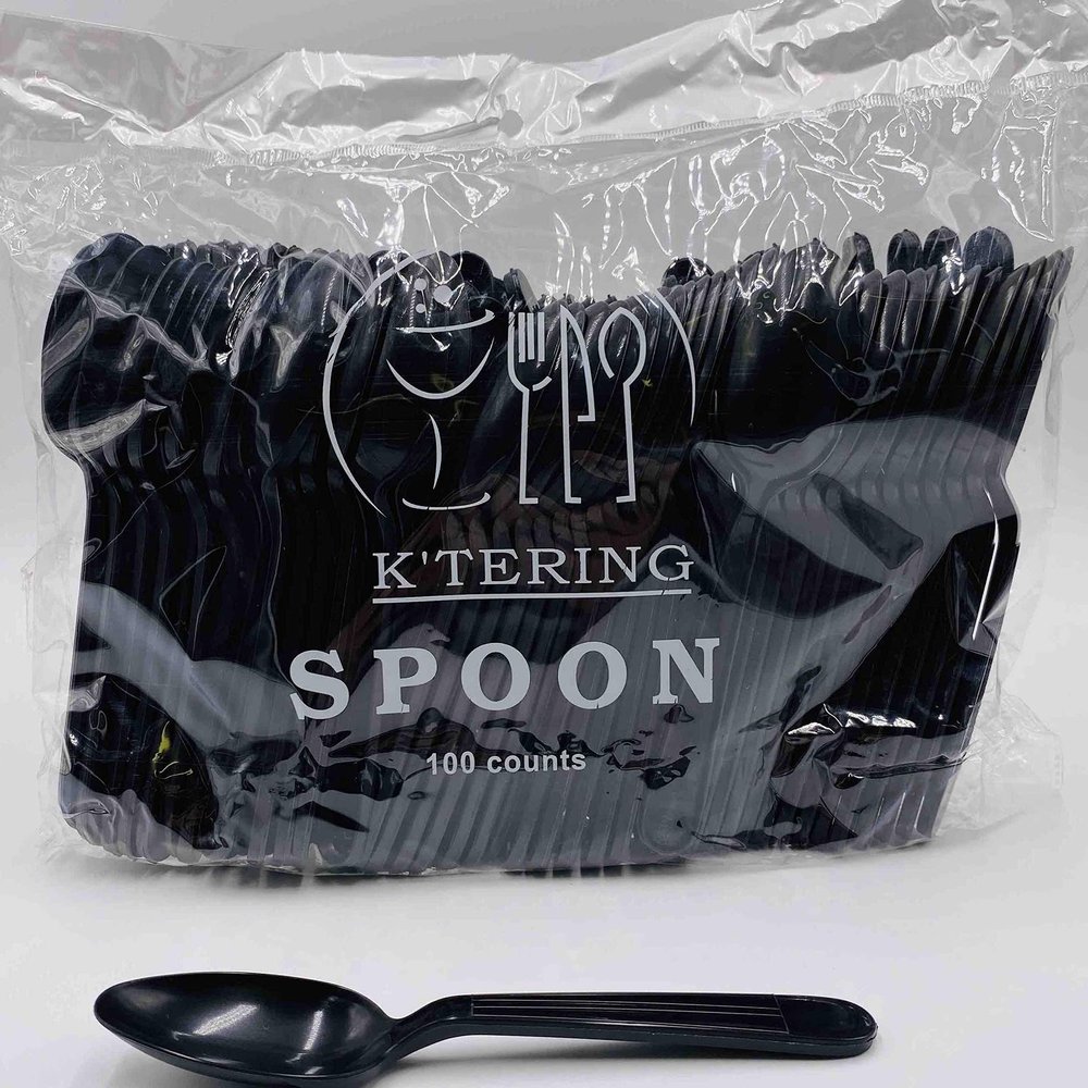 K'Tering Full Size Heavy Duty Plastic PP Black Spoons (1000ct)