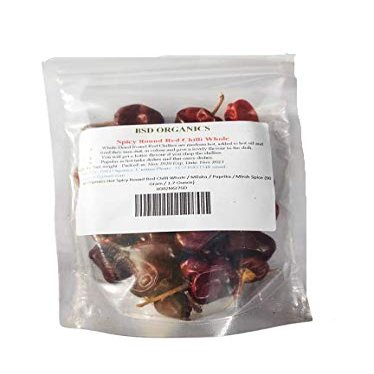 BSD Organics Hot Spicy Round Red Chilli Whole / Milaka / Paprika / Mirch Spice (100 Gram / 3.5 Ounce)