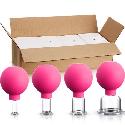 BBTO 4 Pieces Glass Cupping Set Glass Silicone Cupping Cups Massage Vacuum Suction Cupping Cups for Body Face Leg Arm Back Shoulder Muscle and Joint Pain (Rose)