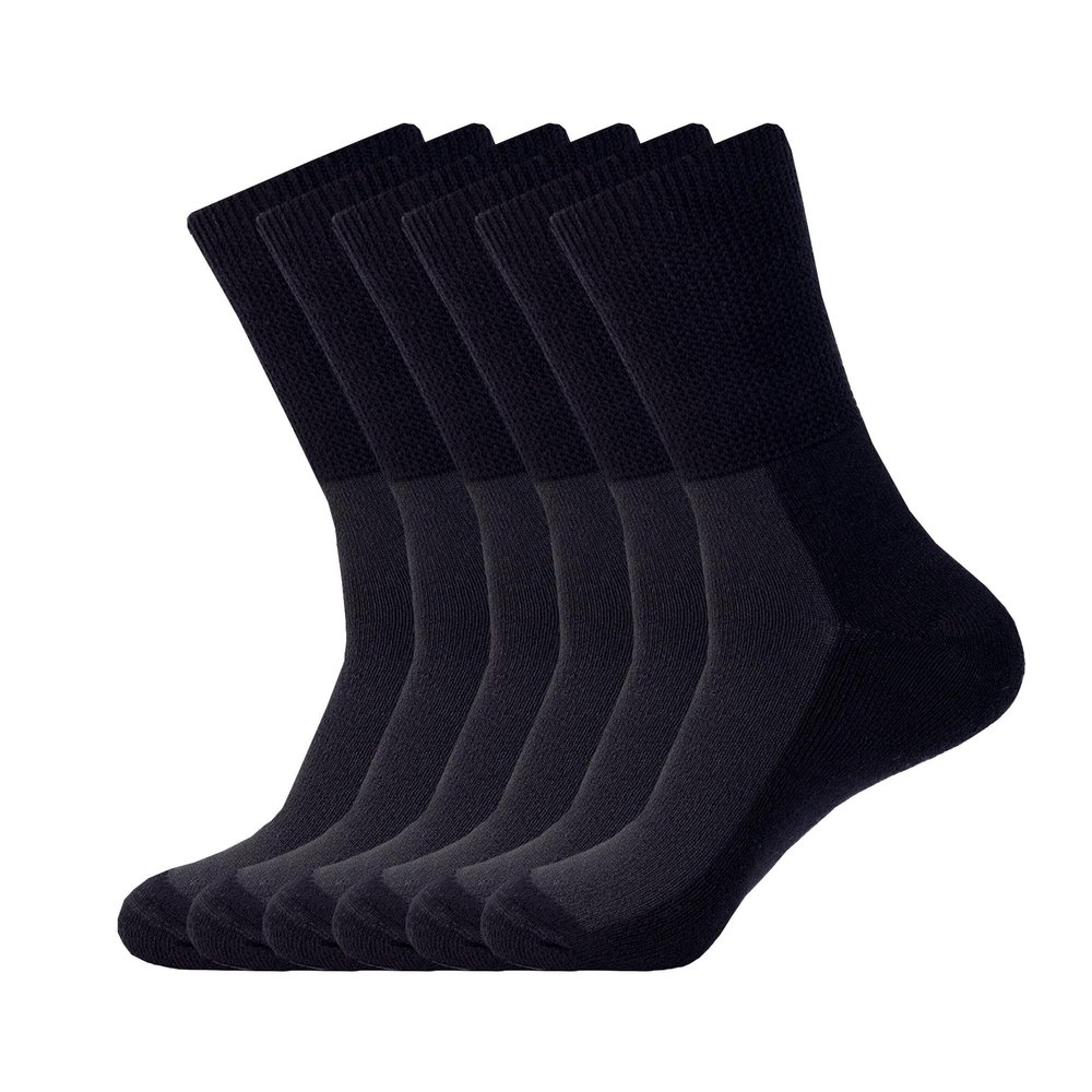 1SOCK2SOCK 6 Pack Diabetic Crew Socks, Therapeutic, Non-Binding Circulatory Silky Soft Cushioned Socks Black Large