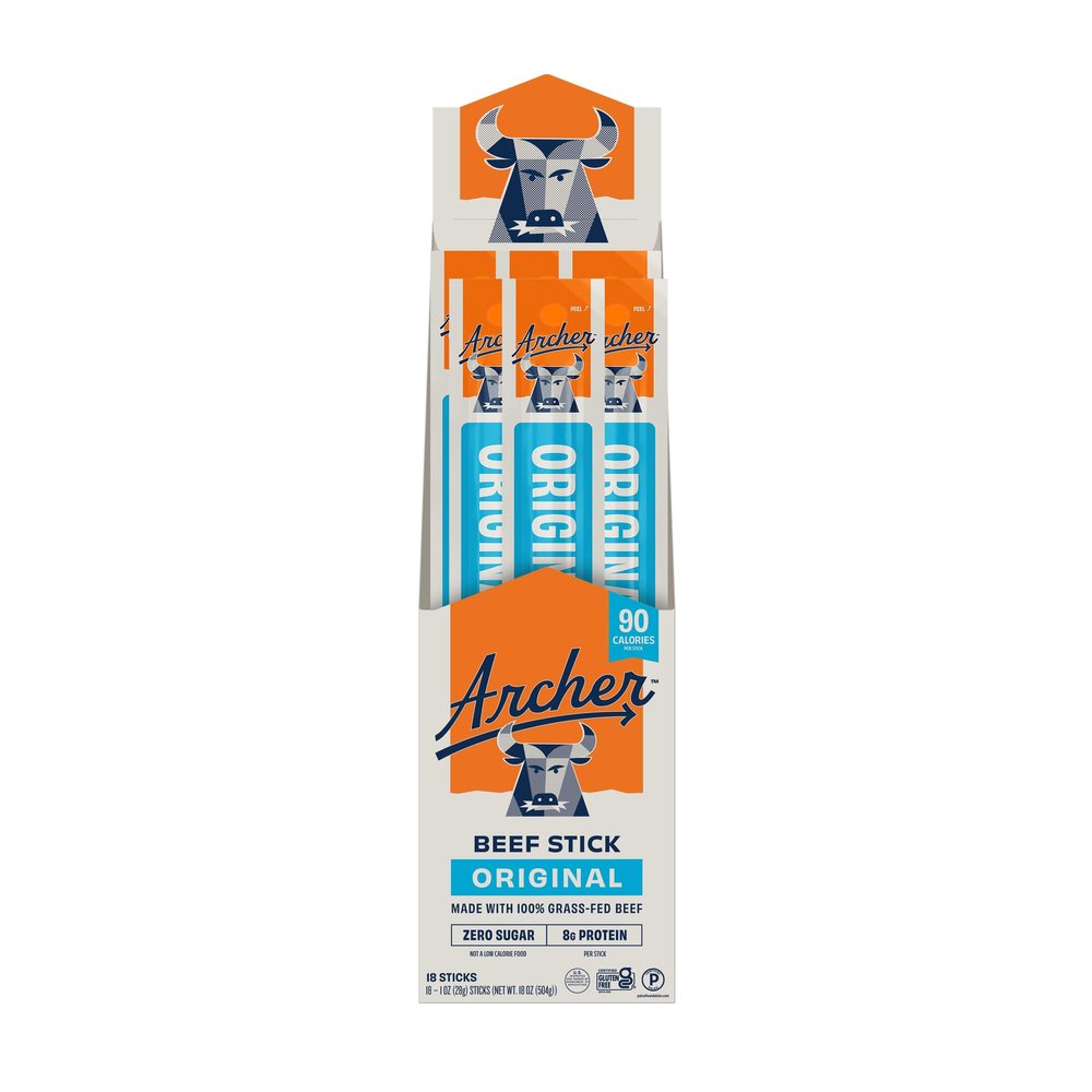 Archer Jerky Beef Jerky Sticks - Grass Fed Beef Snack, Individually Wrapped, Bulk Snack Packs, Gluten Free, Paleo, Keto - 1 oz Meat Sticks (Pack of 18)