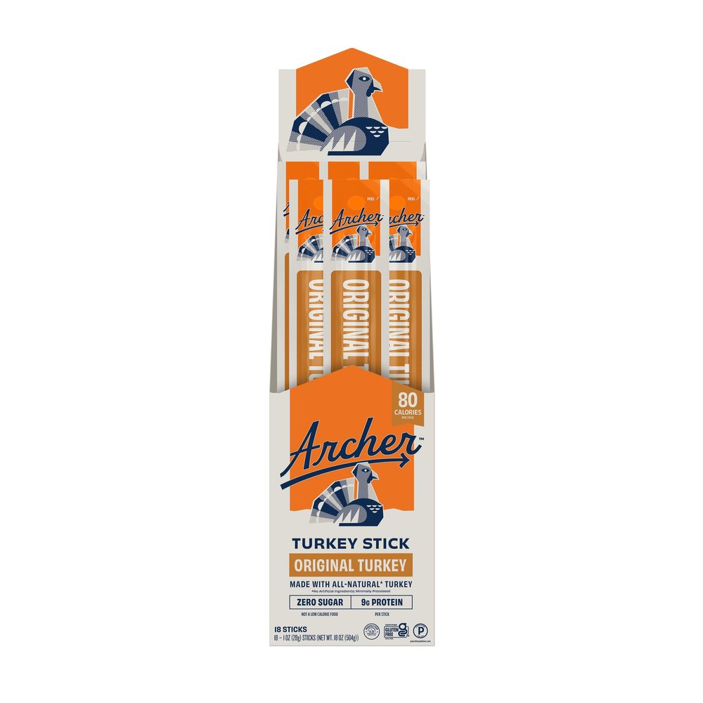 Archer Jerky Turkey Jerky Sticks - All Natural Protein Snack, Meat Snack for People, Gluten Free, Keto, Original Flavor - 1 oz (Pack of 18)