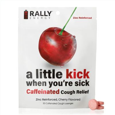 Cherry Flavor Cough Drops by Rally Energy, Cough Relief with Caffeinated Zinc Reinforced Lozenges, Boost Your Energy, Focus, and Productivity - Zero Calorie, Throat Lozenges (30 Units)