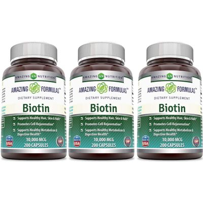 Amazing Nutrition Biotin 10,000 Mcg Dietary Supplement, 200 Capsules (200 Capsules (Pack of 3))