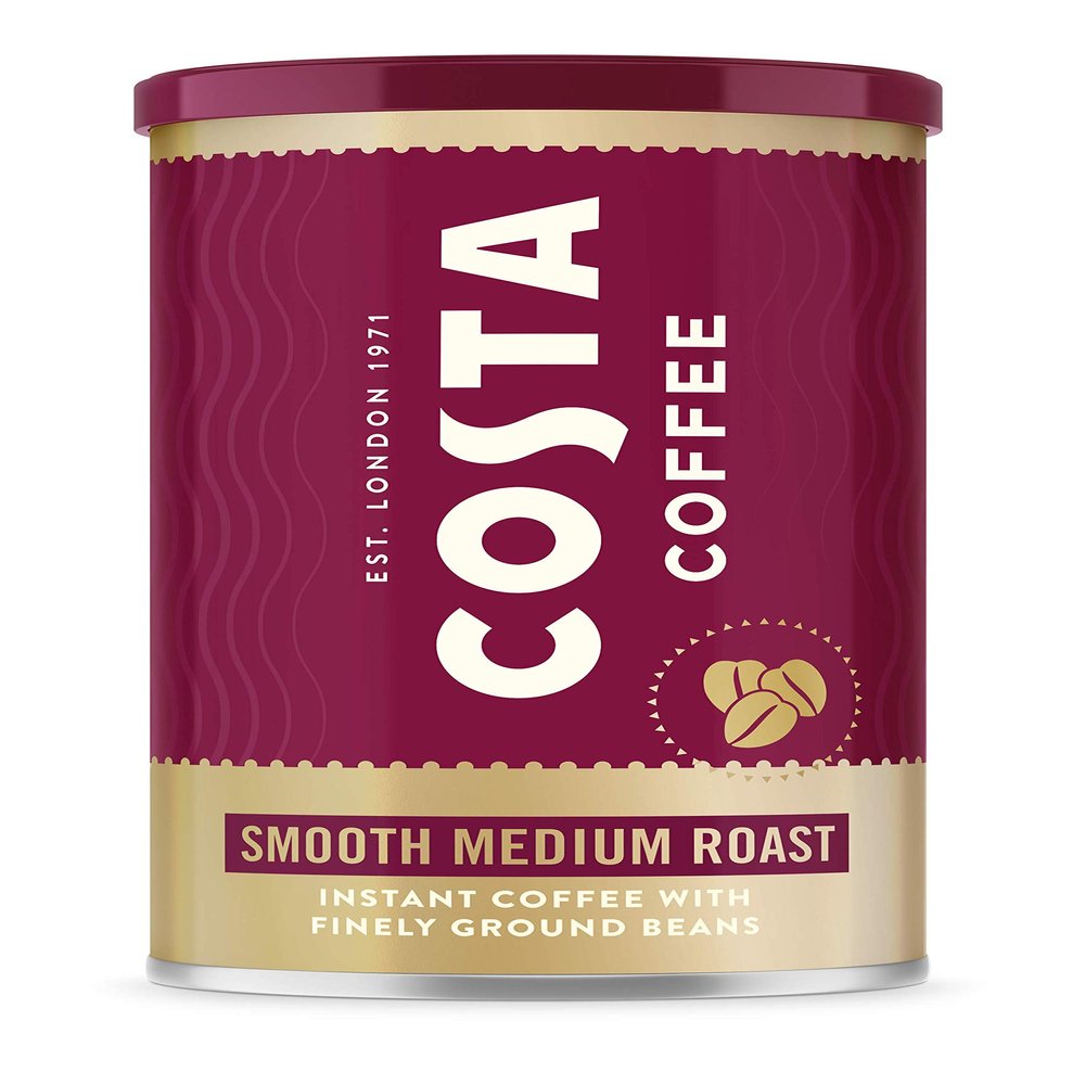 Costa Coffee Smooth Medium Roast Instant Coffee with Finely Ground Beans Tin, 6 x 100g, COS-MG-UK-5001