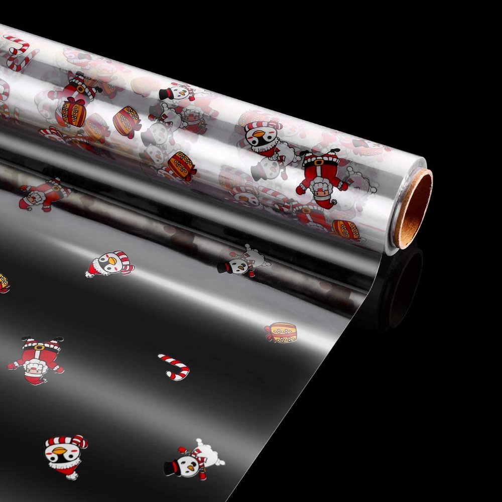 NUOBESTY Christmas Cellophane Wrap, 2.5Mil Thickness, 3000x40cm, Santa Claus Pattern Design, Cellophane Wrapper, Wrap Roll for Arts Crafts