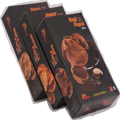Roshnee Millet Papad Pack (Natural Minis) - Bajra Ragi and Jowar - 80 gm Each Set of 3 = 240 GMS.