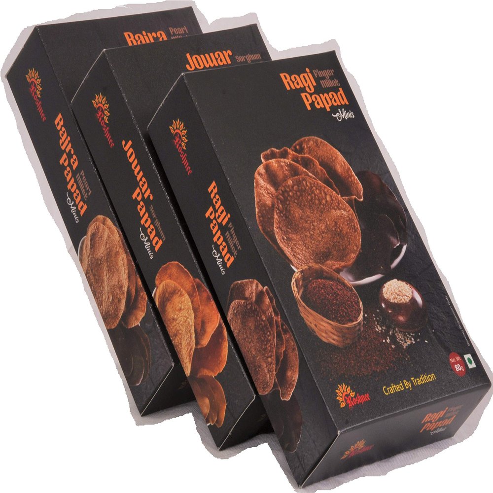 Roshnee Millet Papad Pack (Natural Minis) - Bajra Ragi and Jowar - 80 gm Each Set of 3 = 240 GMS.